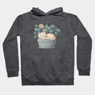 Cute Sleeping Kawaii Cat in Plant Pot Hoodie